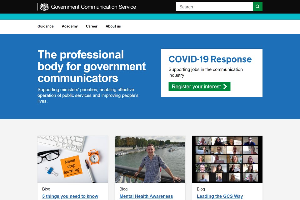 GCS website home page.