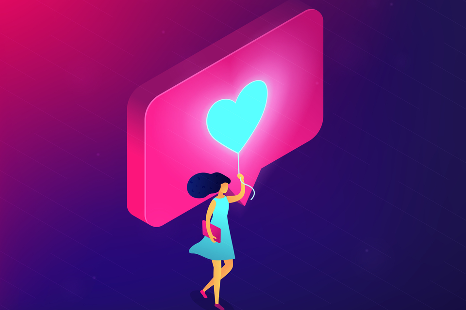 Businesswoman sharing content in social media with like.