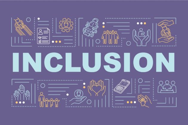 Text saying Inclusion with visual representations around it.