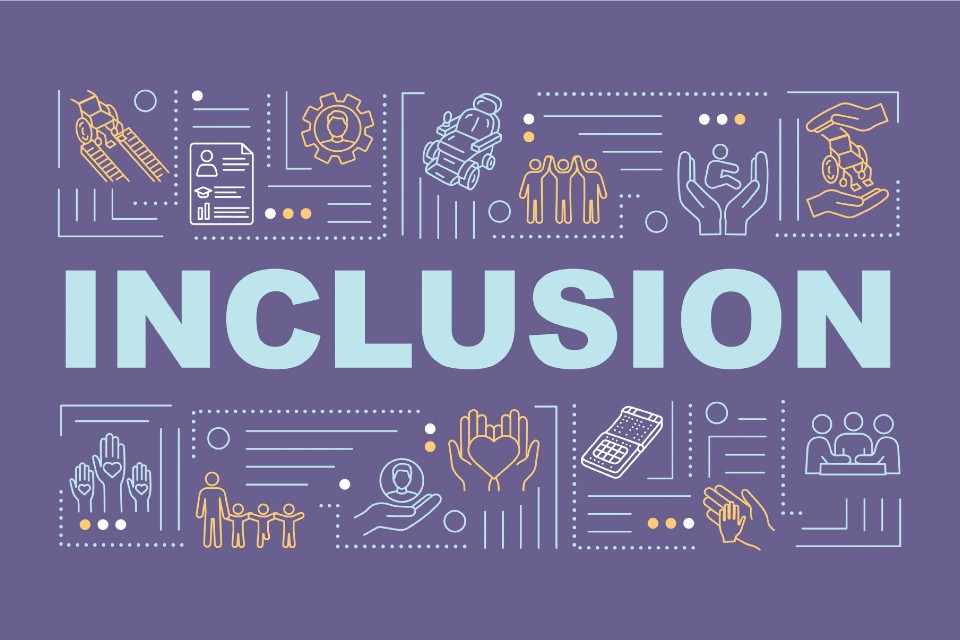 Text saying Inclusion with visual representations around it.