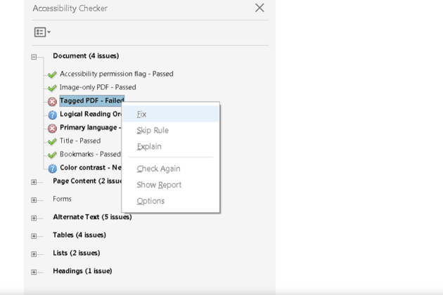 Accessibility checker panel.