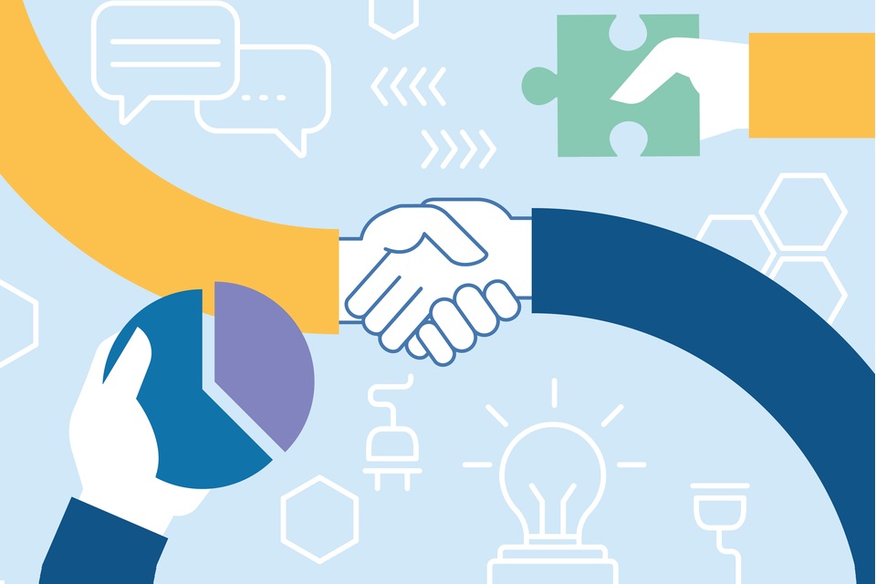 linear illustration related of team work, cooperation, collaboration
