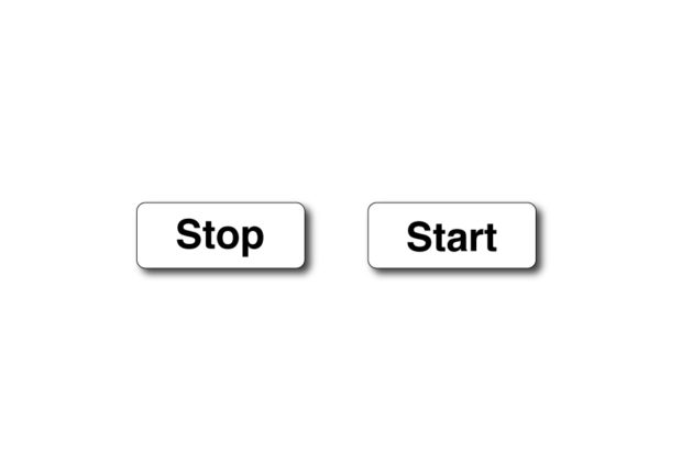 Stop and Start button written in black on white background.