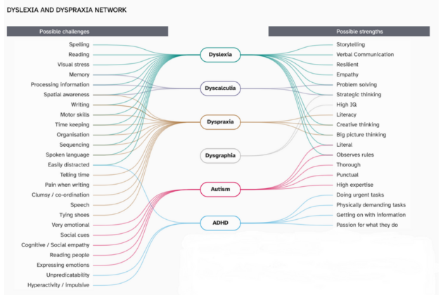 Diagram of the skills and challenges of Neurodiverse people