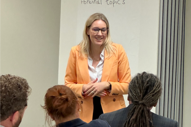 Megan Lee-Devlin, Director General for Service Delivery Transformation at the Ministry of Justice, presenting at the G7+ internal communications network first in-person event