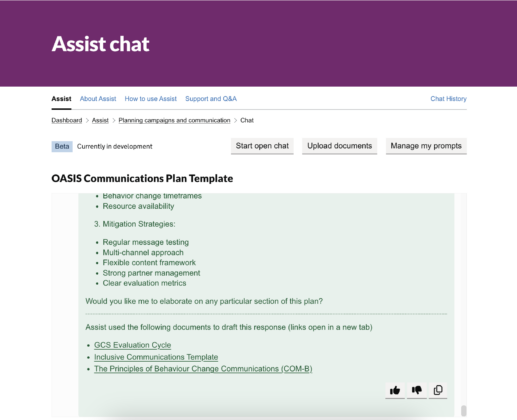 A screenshot of an Assist chat. 